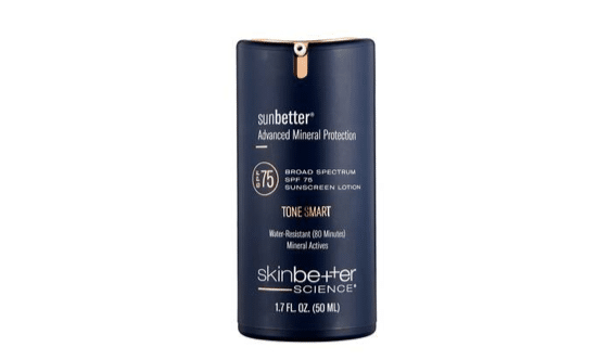 Sunbetter Tone Smart SPF 75 Sunscreen Lotion provides a hint of color when applied to the skin.